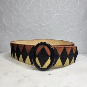 Vtg Saint Laurent Rive Gauche Suede Belt France Bakelite Buckle Geometric 31”